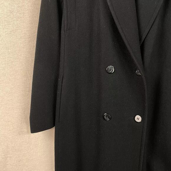 VTG Stephanie Mathews Womens Black 100% Wool Over Coat Size 14 Petite Long Line - Picture 2 of 10